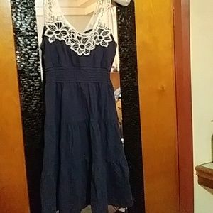 Blue & off White Detailed Ruched Ruffle Dress💕